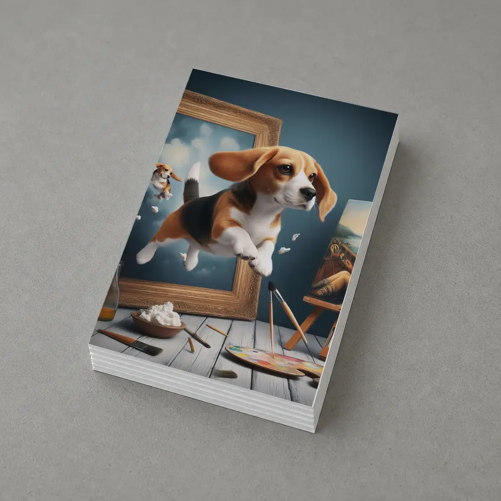Beagle Puppy Jumping Out of Painting Frame – Postcards
