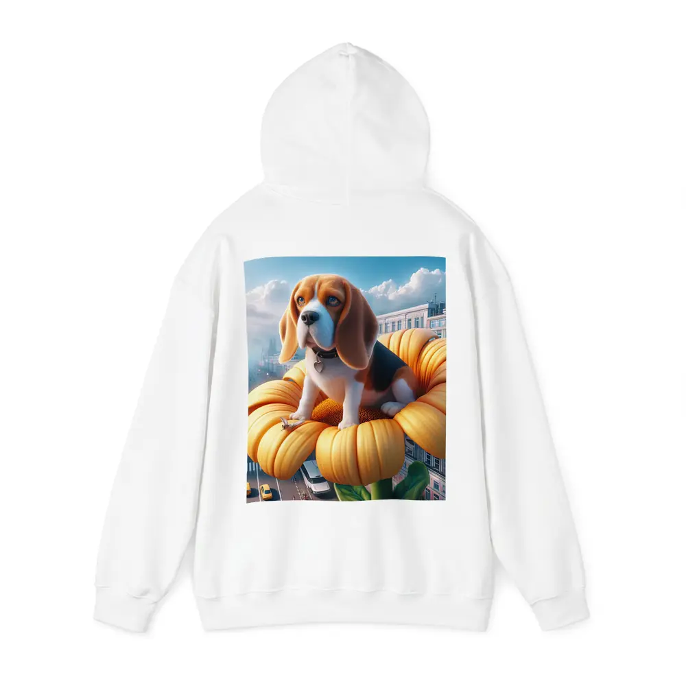 Beagle Puppy Sitting on Giant Sunflower City – Hoodies