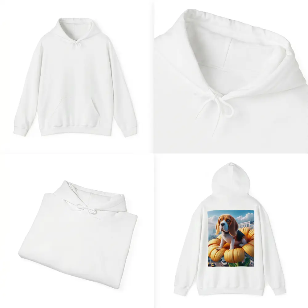 Beagle Puppy Sitting on Giant Sunflower City – Hoodies