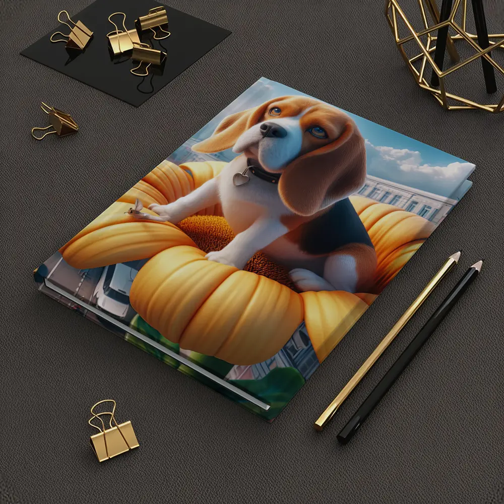 Beagle Puppy Sitting on Giant Sunflower City – Notebooks