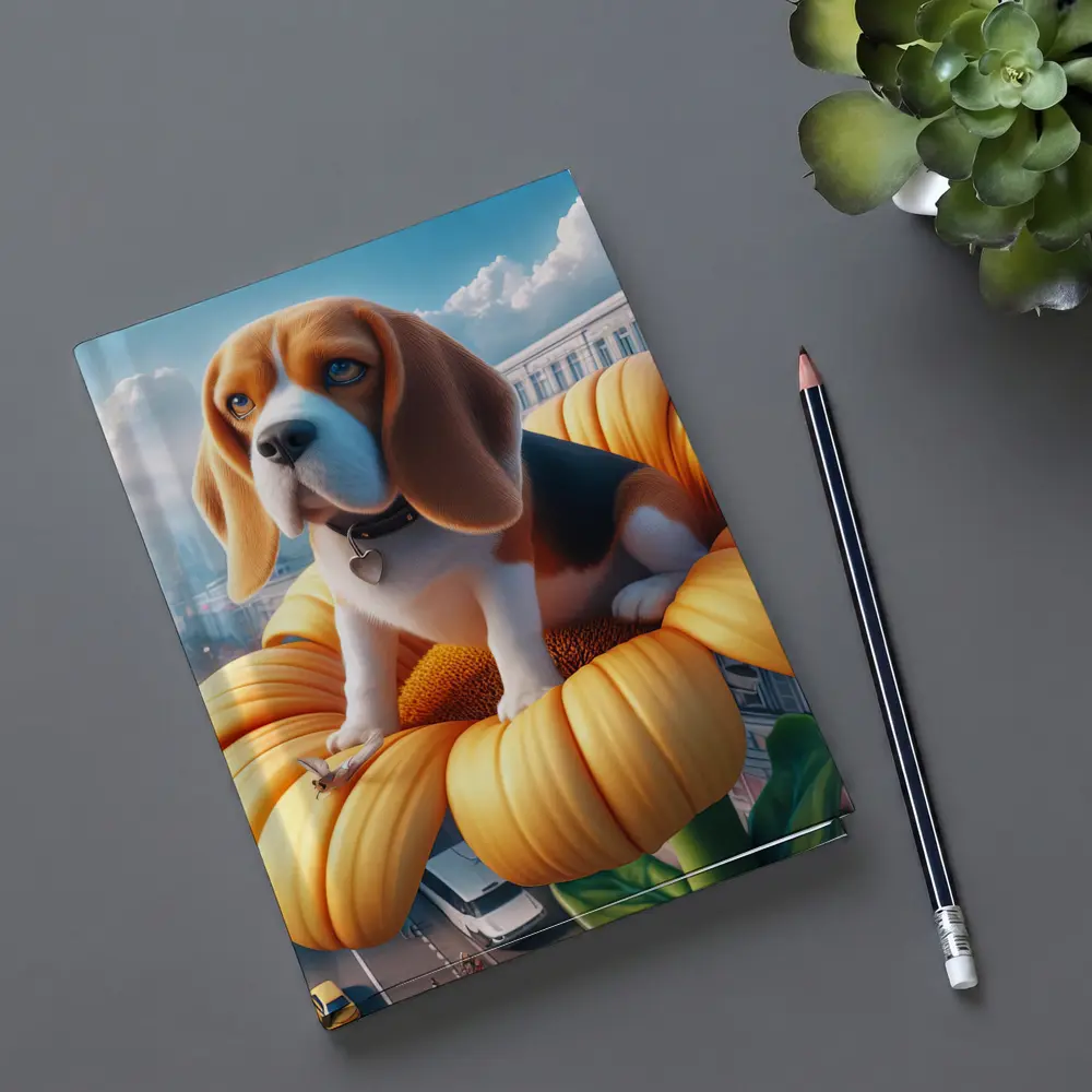 Beagle Puppy Sitting on Giant Sunflower City – Notebooks