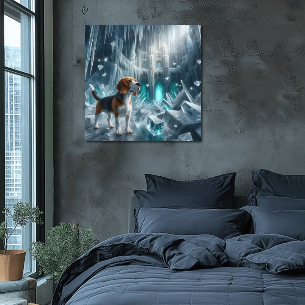 Beagle Dog In Icy Crystal Cave Fantasy – Wall Art