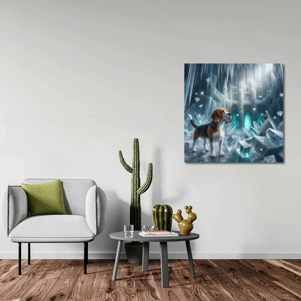 Beagle Dog In Icy Crystal Cave Fantasy – Wall Art