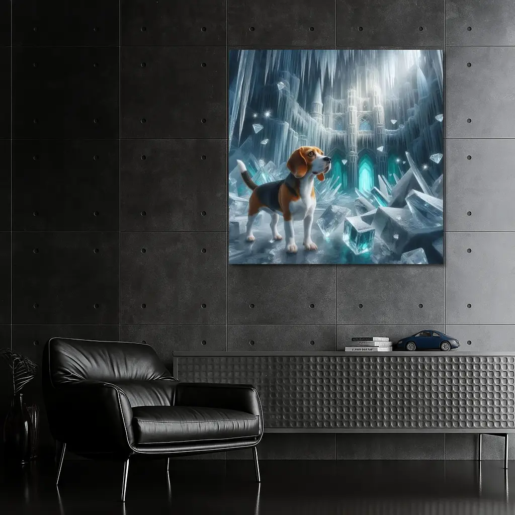 Beagle Dog In Icy Crystal Cave Fantasy – Wall Art