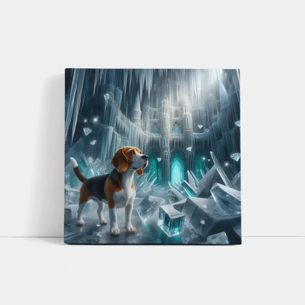 Beagle Dog In Icy Crystal Cave Fantasy – Wall Art