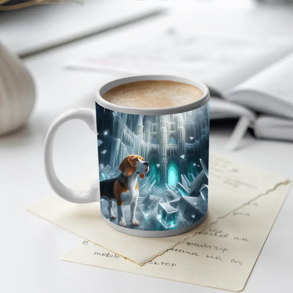 Beagle Dog In Icy Crystal Cave Fantasy – Mugs