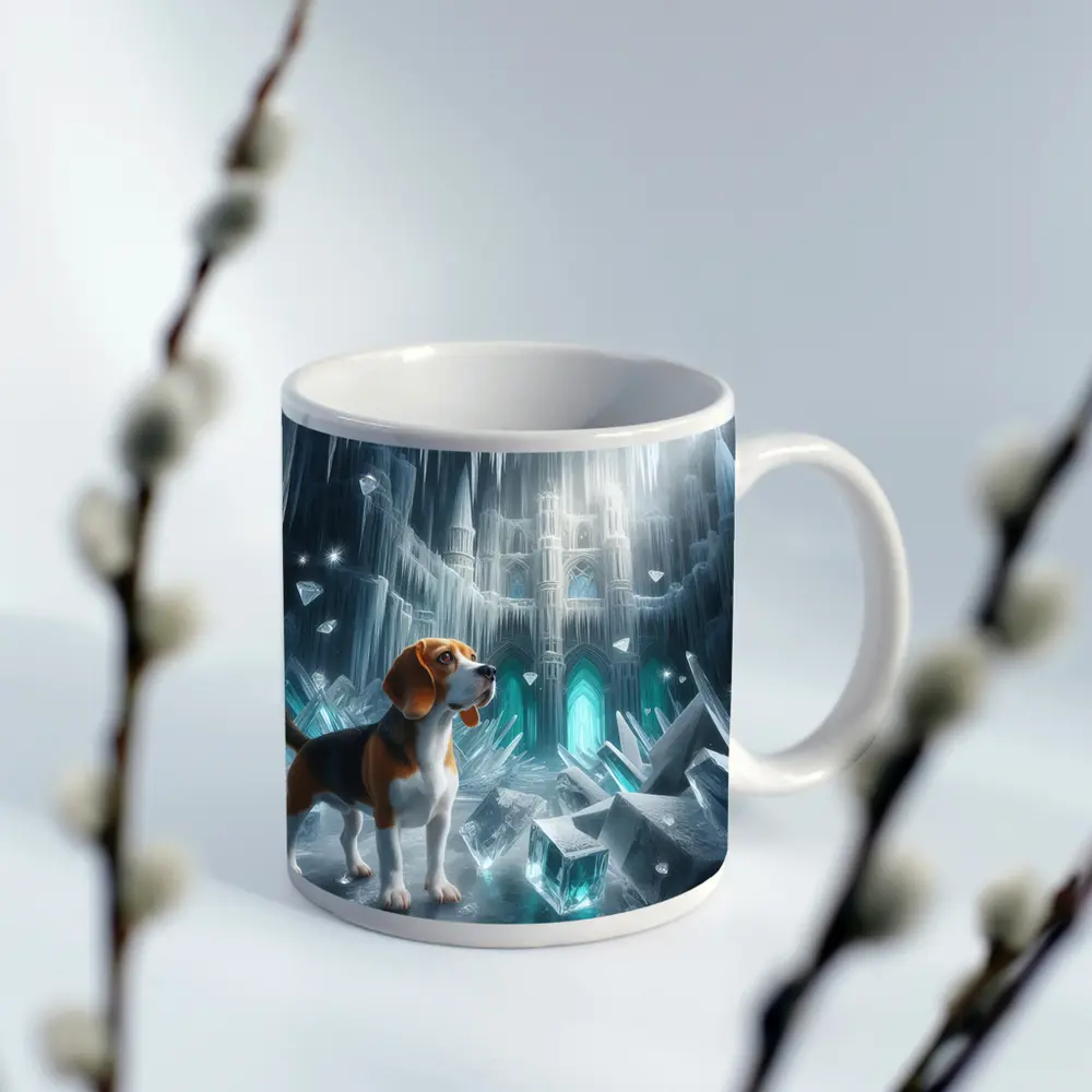 Beagle Dog In Icy Crystal Cave Fantasy – Mugs
