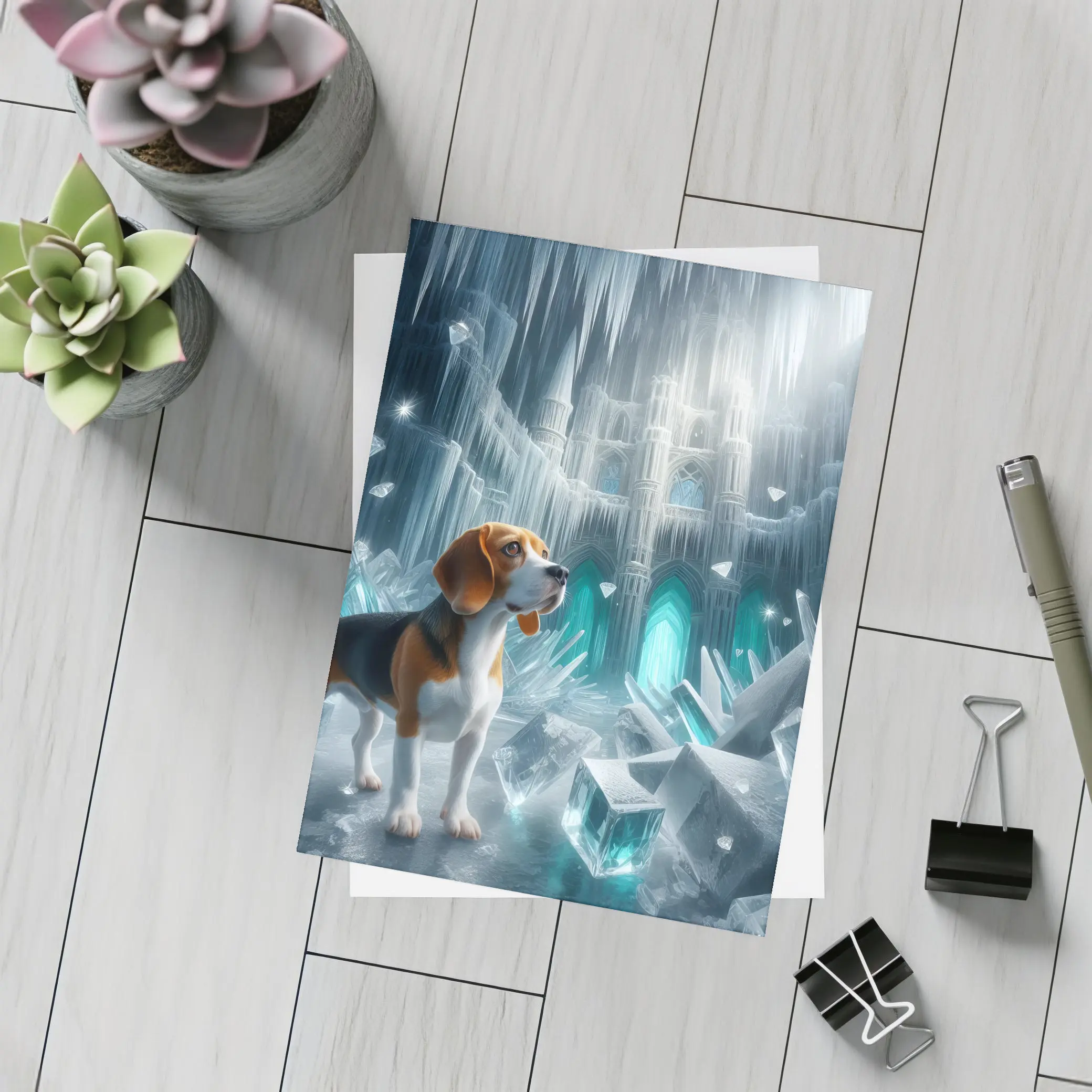 Beagle Dog In Icy Crystal Cave Fantasy – Postcards
