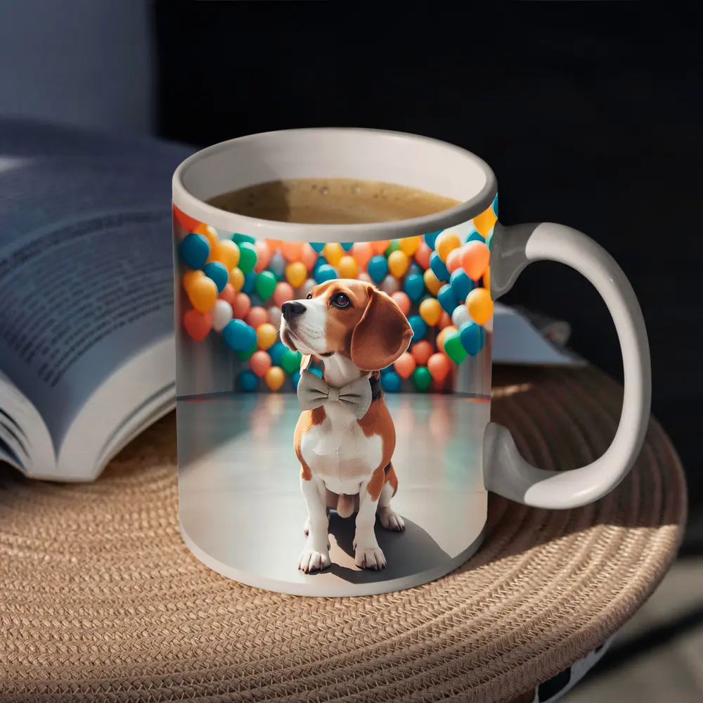 Beagle Dog Bow Tie Colorful Balloons Gallery – Mugs