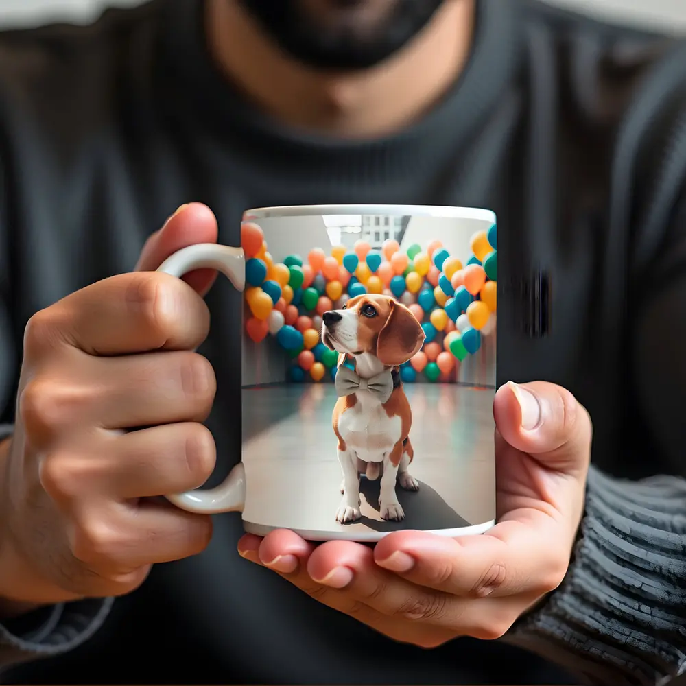 Beagle Dog Bow Tie Colorful Balloons Gallery – Mugs