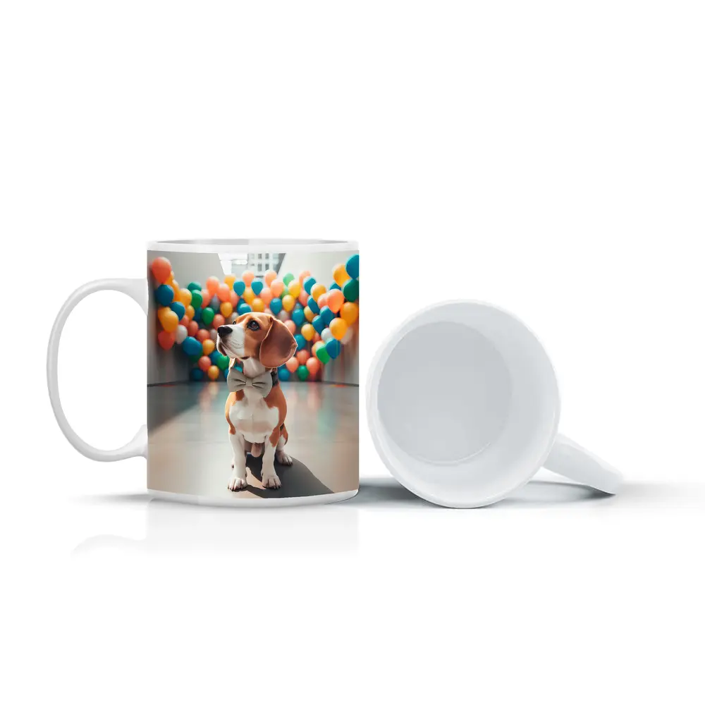 Beagle Dog Bow Tie Colorful Balloons Gallery – Mugs
