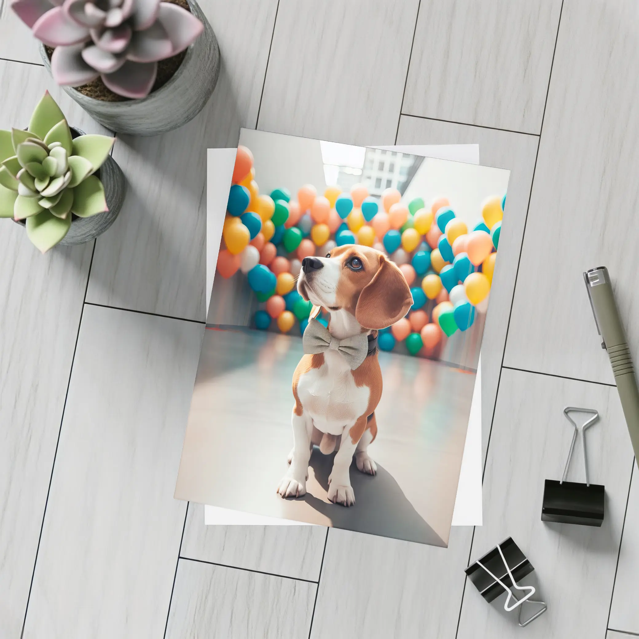 Beagle Dog Bow Tie Colorful Balloons Gallery – Postcards