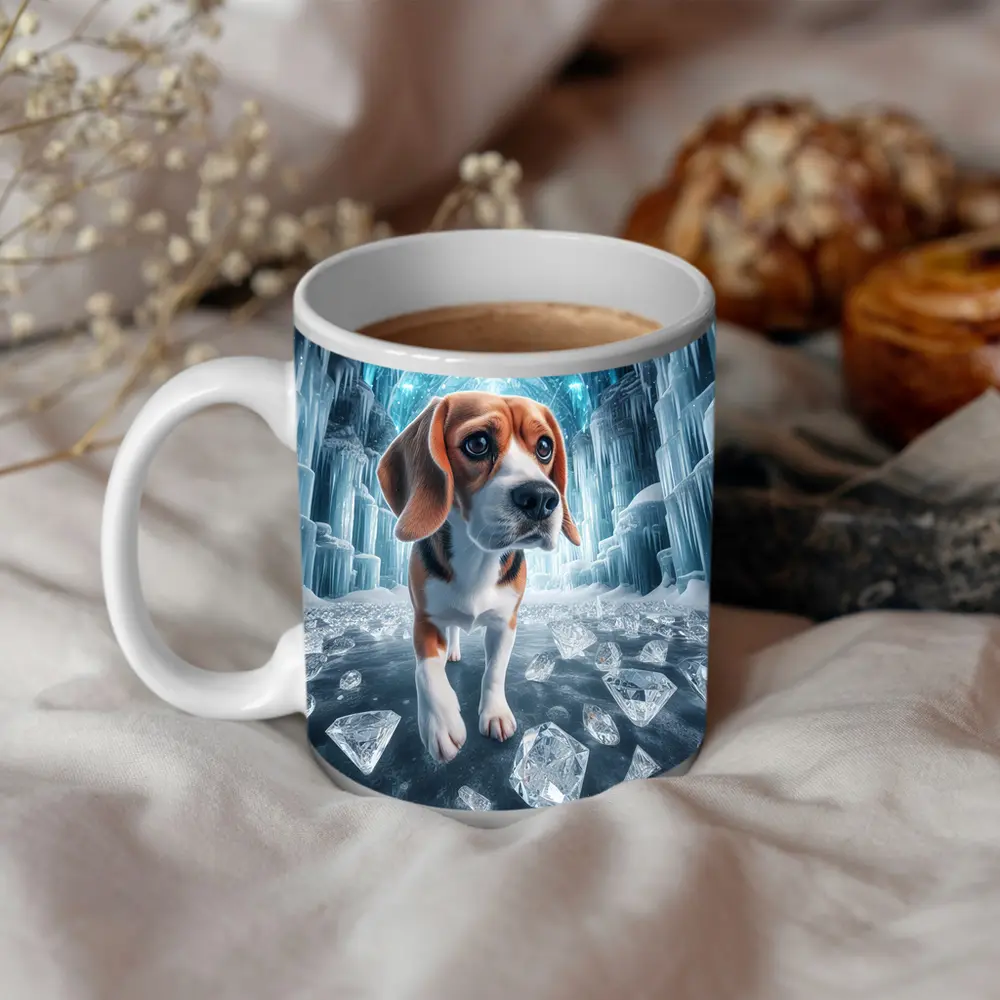 Beagle Puppy Walking Through Ice Crystal Palace – Mugs