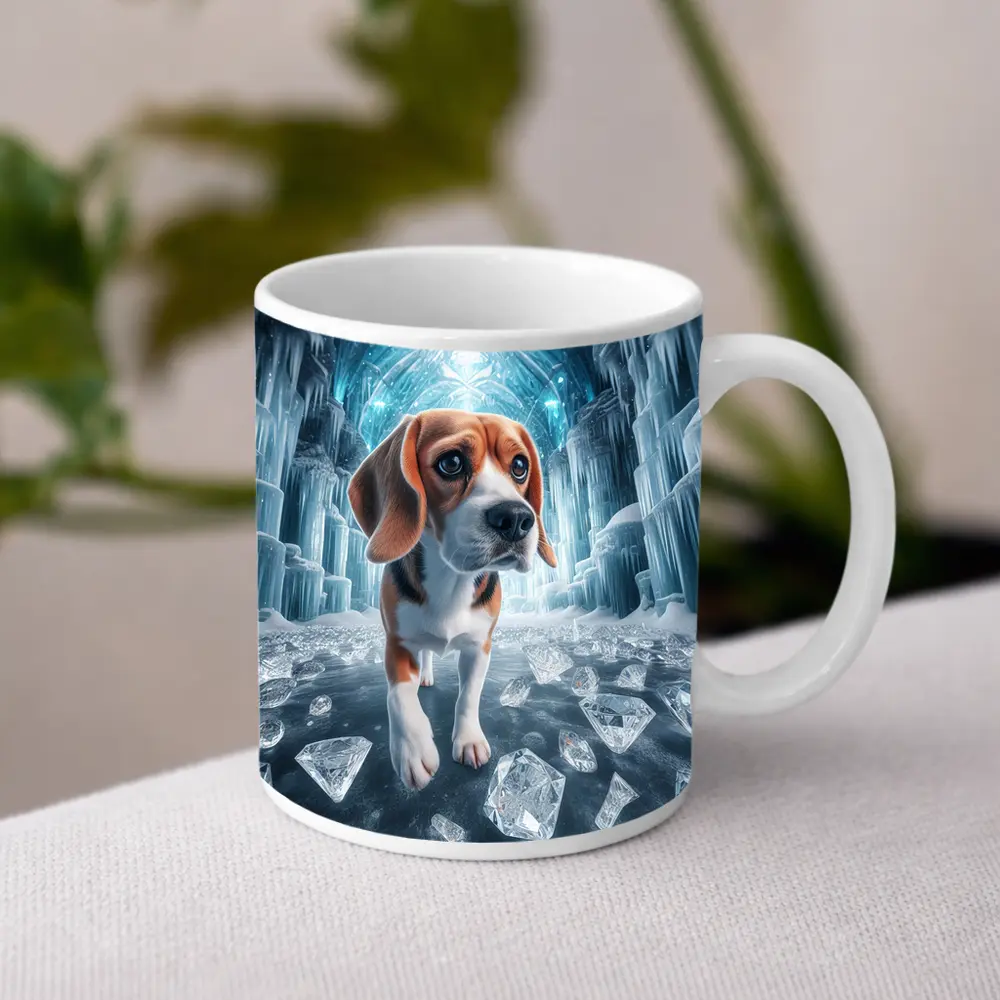 Beagle Puppy Walking Through Ice Crystal Palace – Mugs