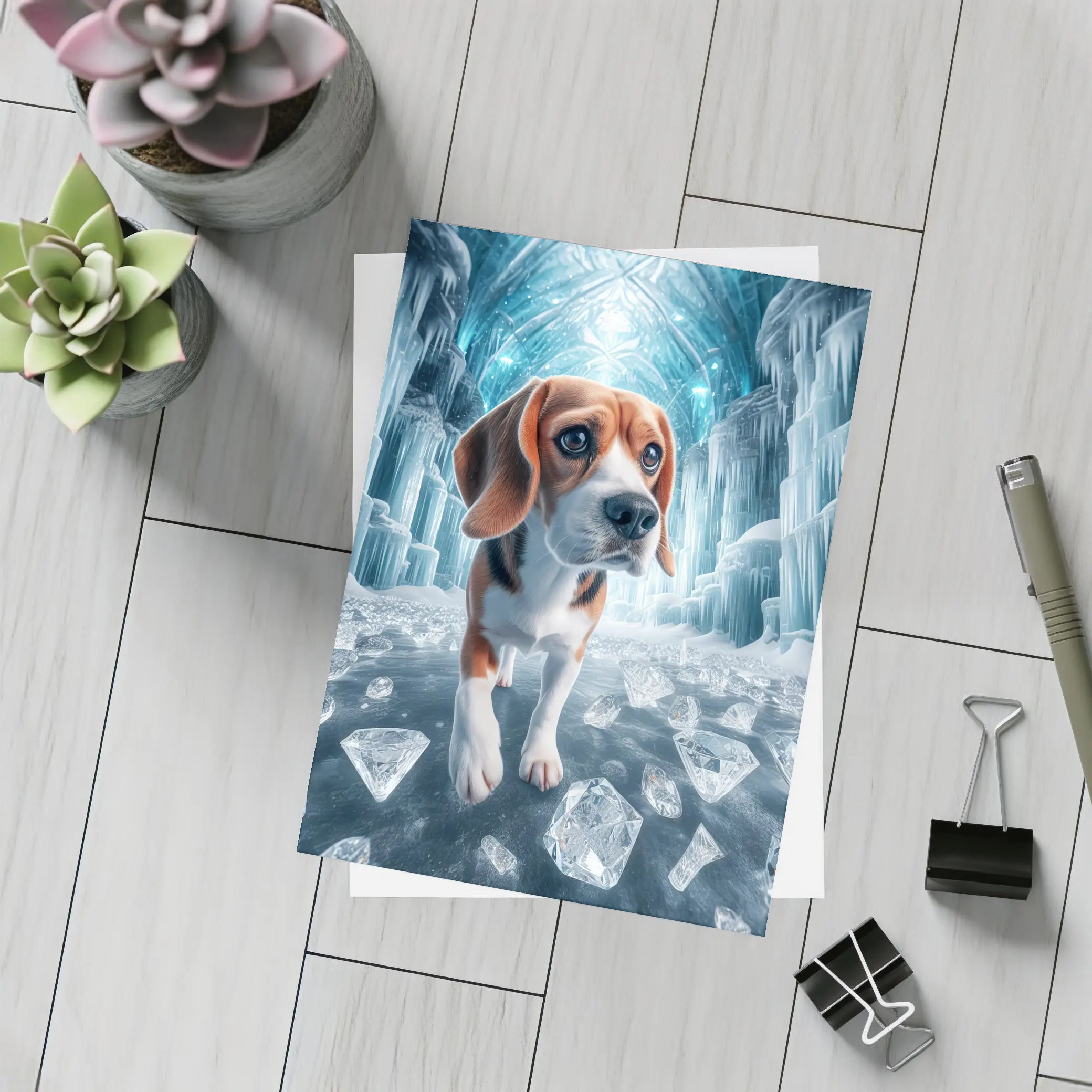 Beagle Puppy Walking Through Ice Crystal Palace – Postcards