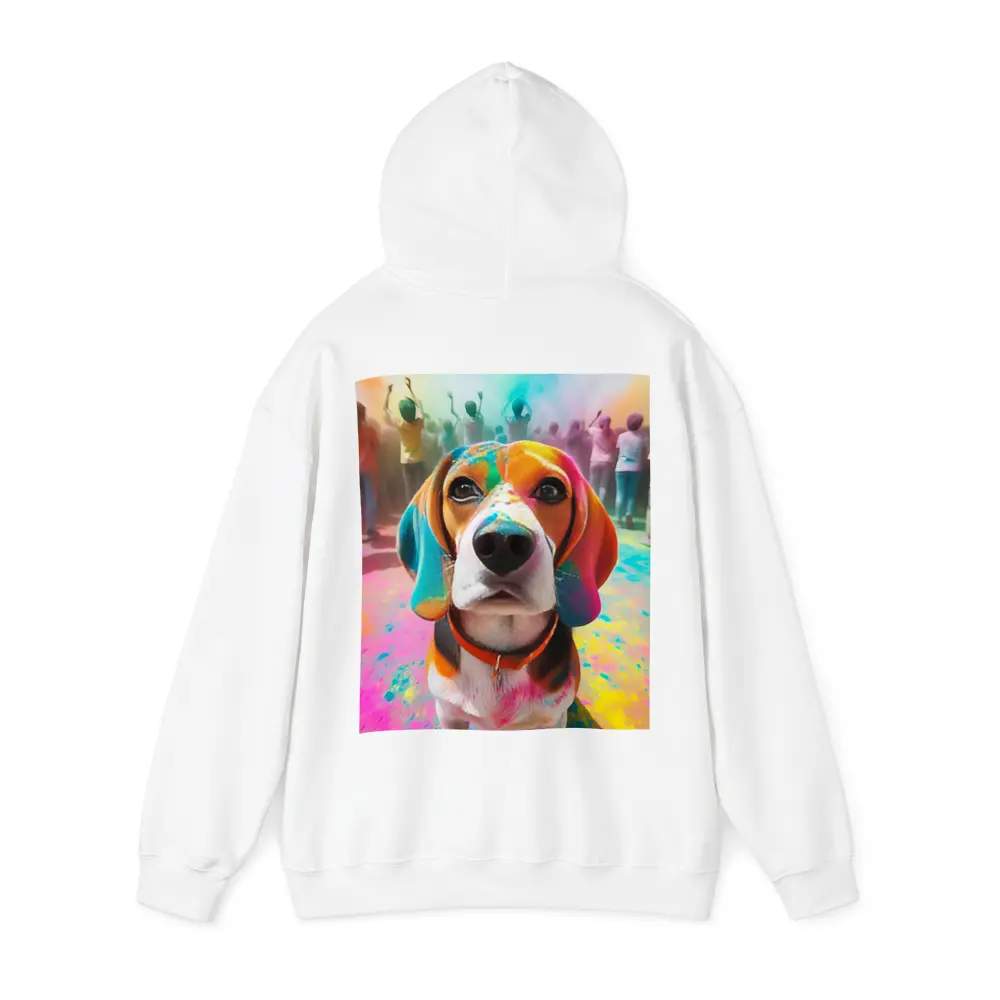 Beagle Dog Covered in Colorful Holi Powder – Hoodies