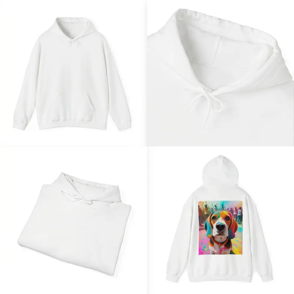 Beagle Dog Covered in Colorful Holi Powder – Hoodies