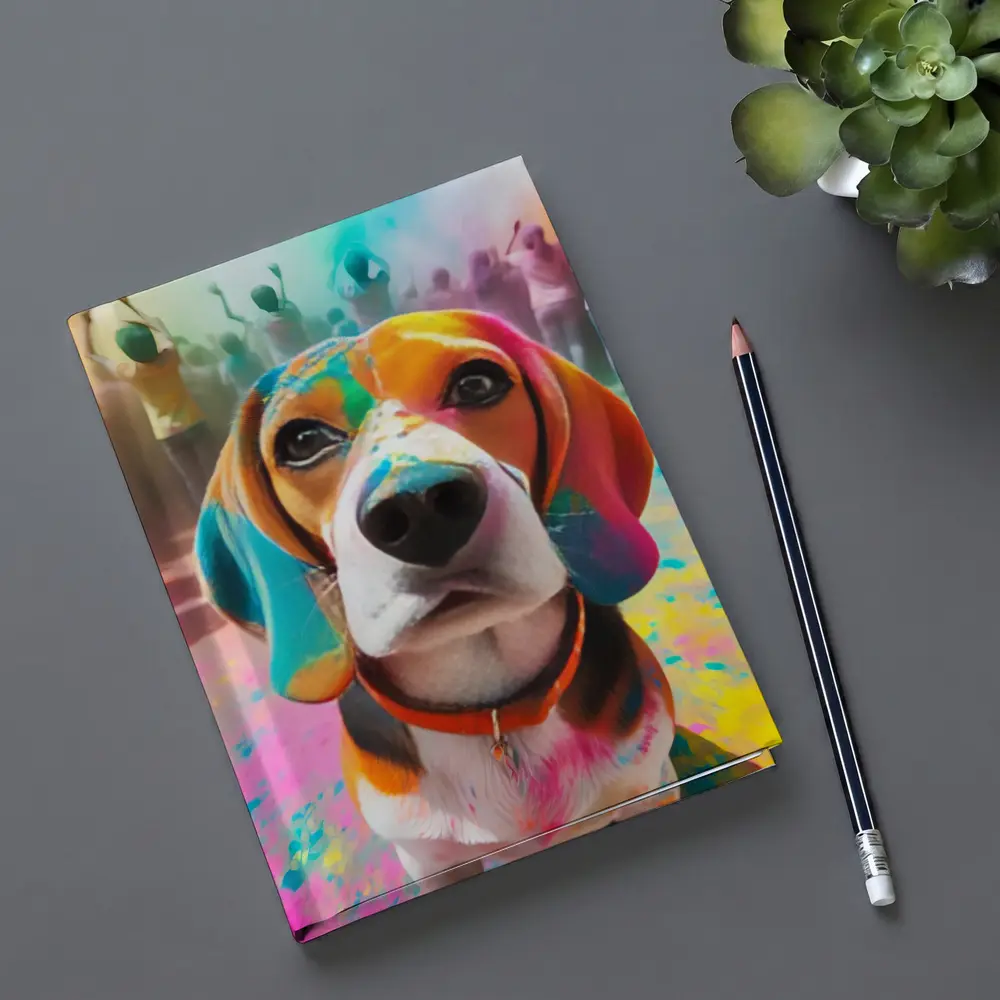 Beagle Dog Covered in Colorful Holi Powder – Notebooks