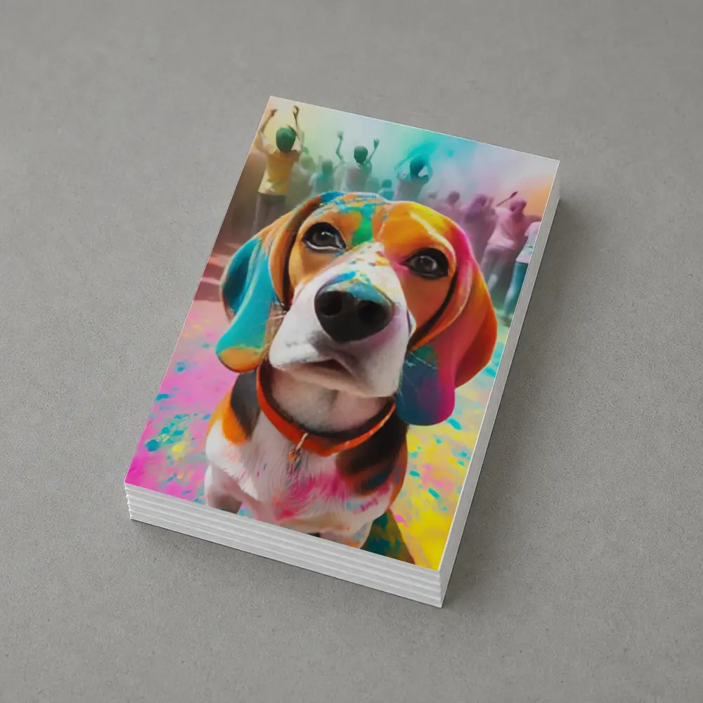 Beagle Dog Covered in Colorful Holi Powder – Postcards