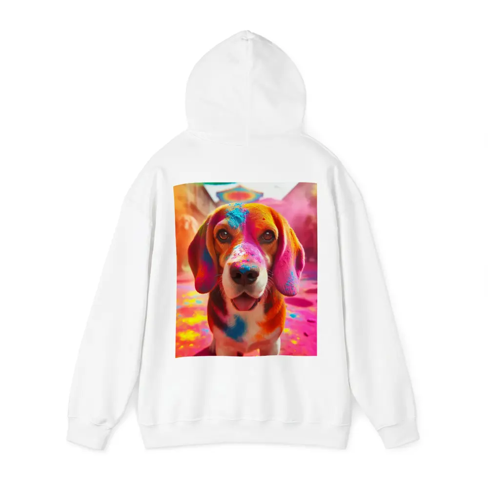 Beagle Dog Covered in Colorful Holi Powder – Hoodies
