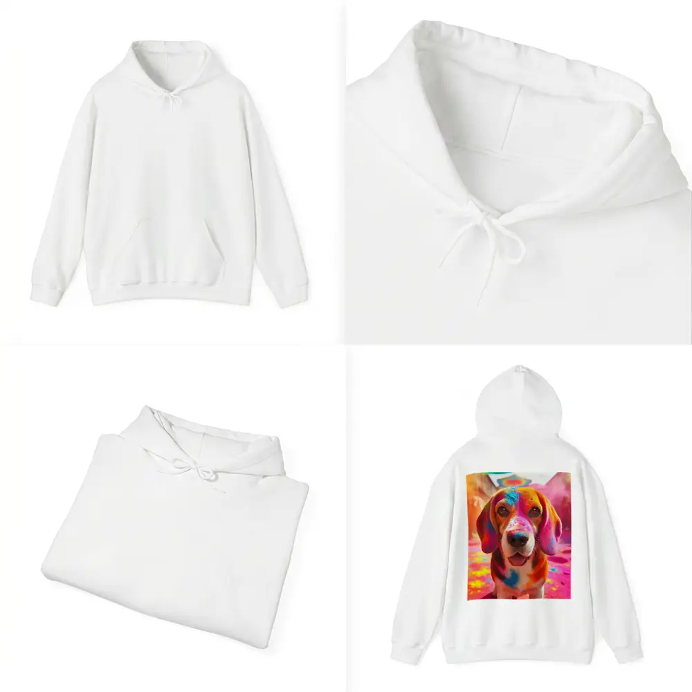 Beagle Dog Covered in Colorful Holi Powder – Hoodies