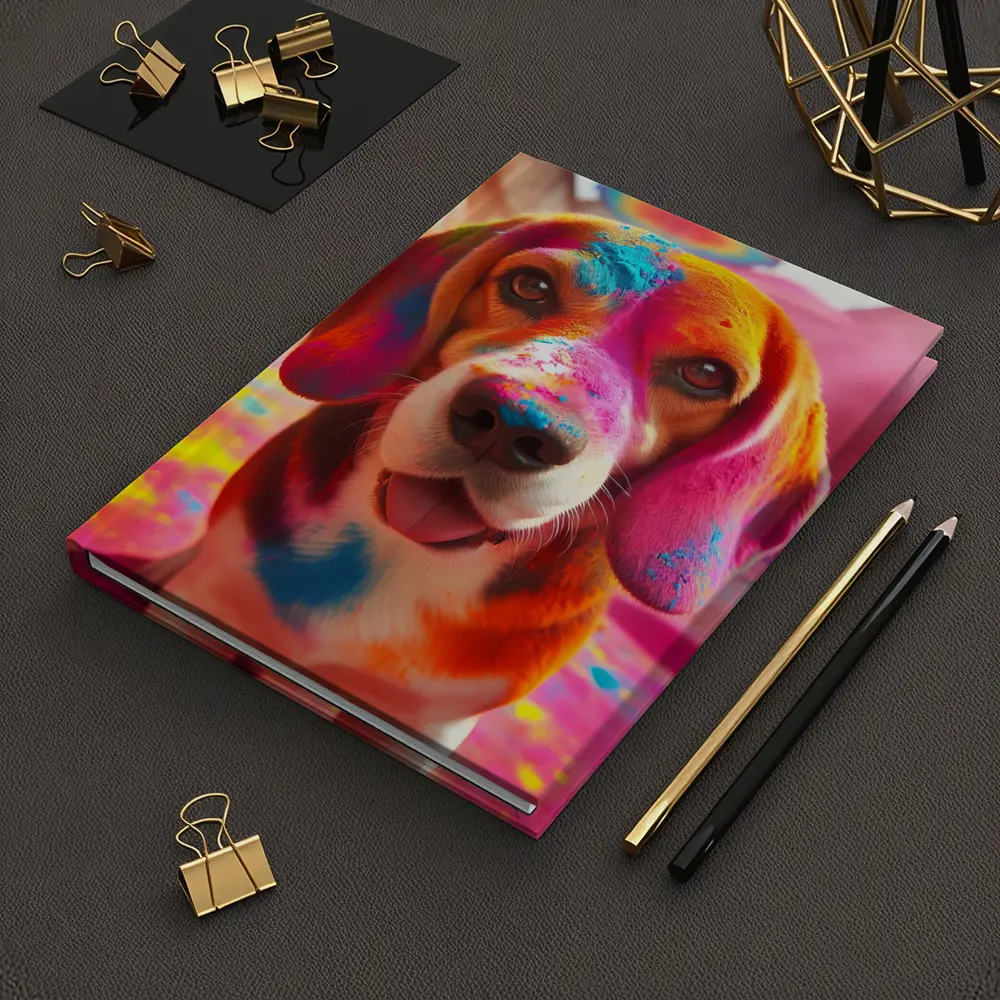 Beagle Dog Covered in Colorful Holi Powder – Notebooks