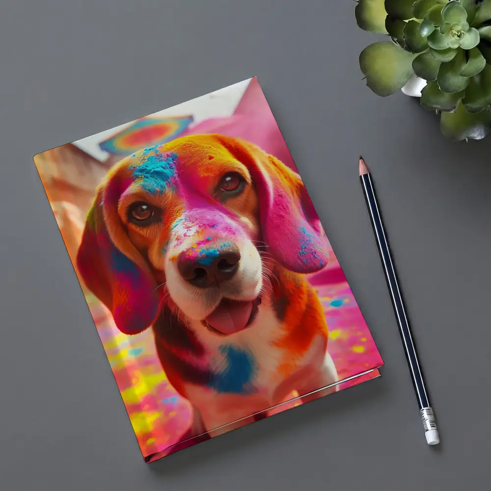Beagle Dog Covered in Colorful Holi Powder – Notebooks