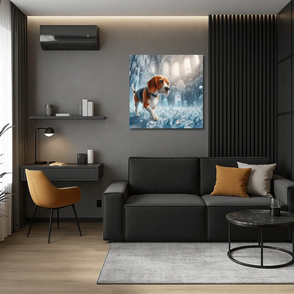 Beagle Puppy Exploring Frozen Ice Castle – Wall Art