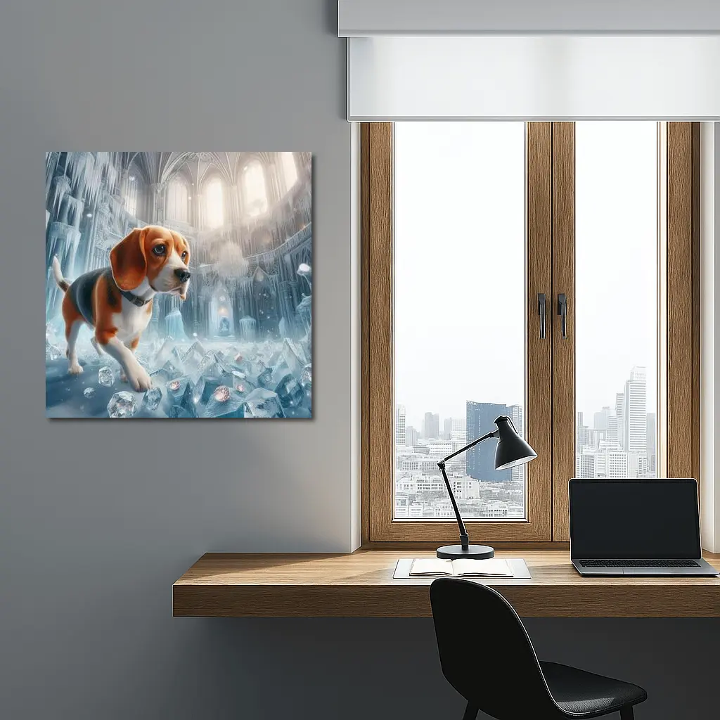 Beagle Puppy Exploring Frozen Ice Castle – Wall Art