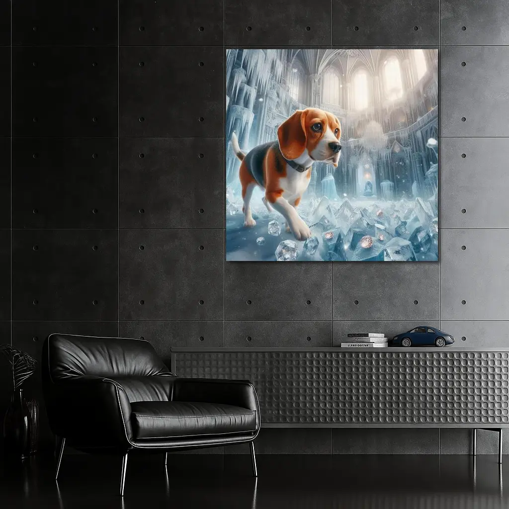 Beagle Puppy Exploring Frozen Ice Castle – Wall Art