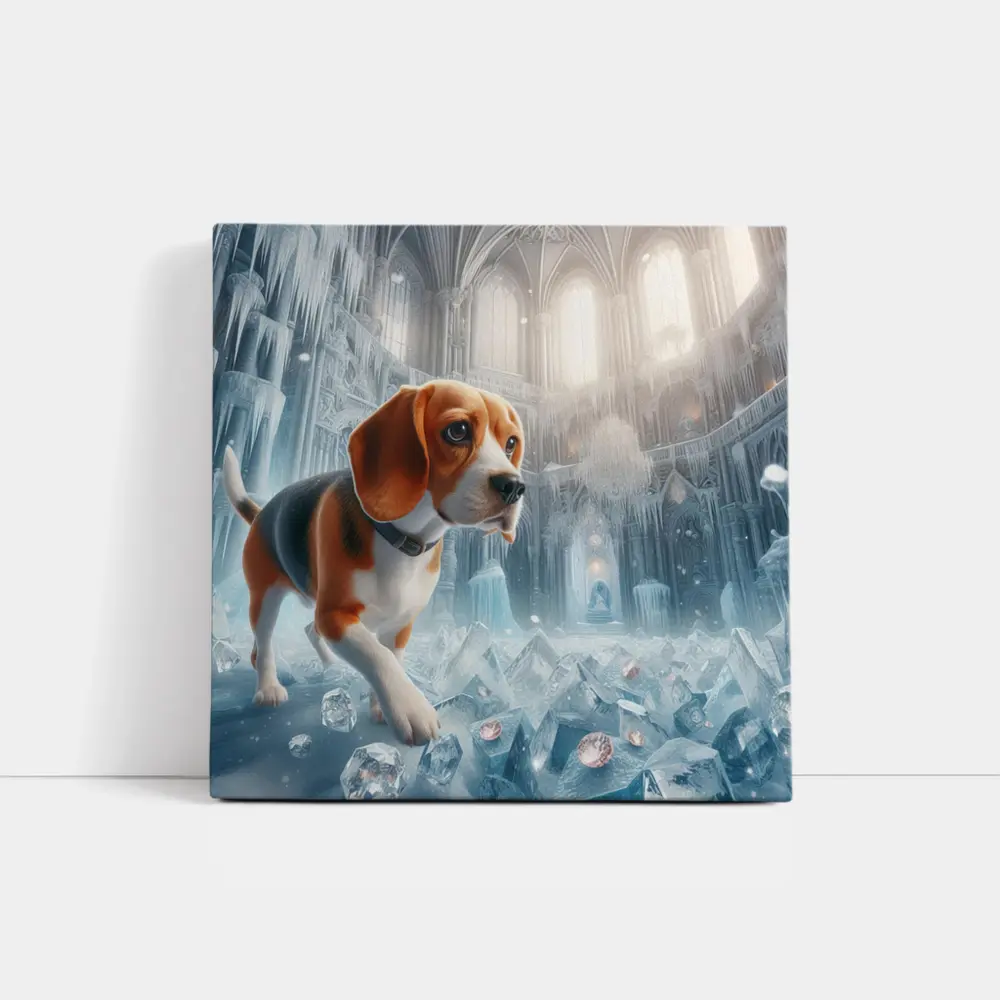 Beagle Puppy Exploring Frozen Ice Castle – Wall Art