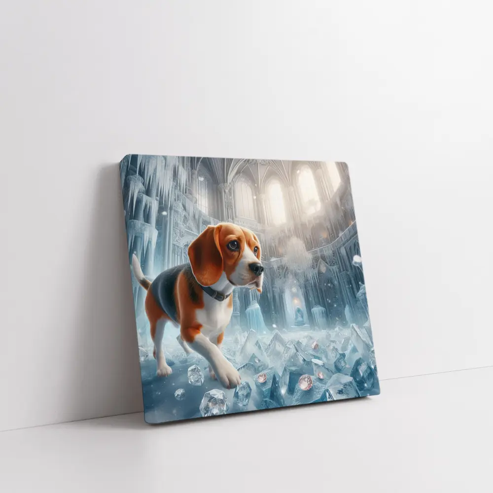 Beagle Puppy Exploring Frozen Ice Castle – Wall Art