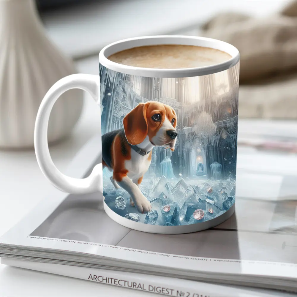 Beagle Puppy Exploring Frozen Ice Castle – Mugs