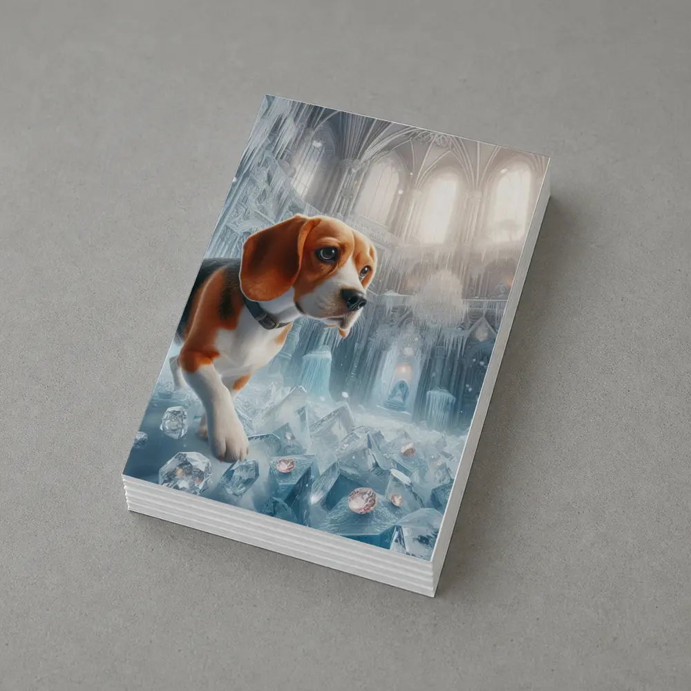 Beagle Puppy Exploring Frozen Ice Castle – Postcards