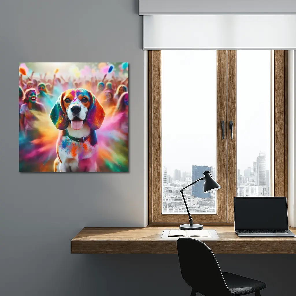 Beagle Dog Covered In Colorful Holi Powder – Wall Art