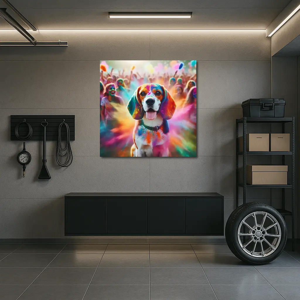 Beagle Dog Covered In Colorful Holi Powder – Wall Art