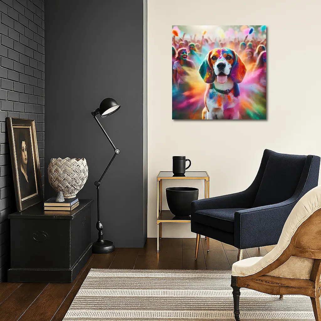 Beagle Dog Covered In Colorful Holi Powder – Wall Art
