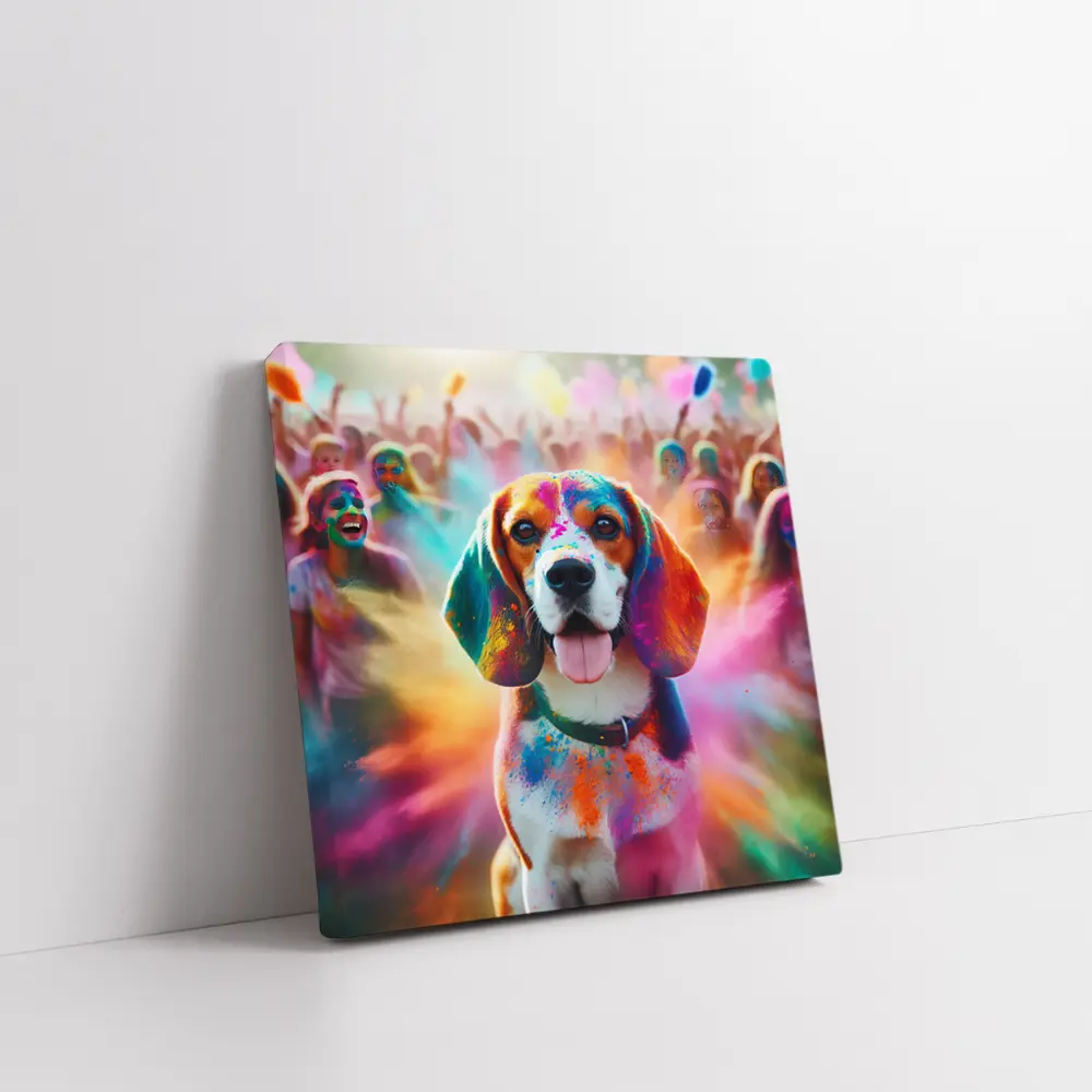 Beagle Dog Covered In Colorful Holi Powder – Wall Art