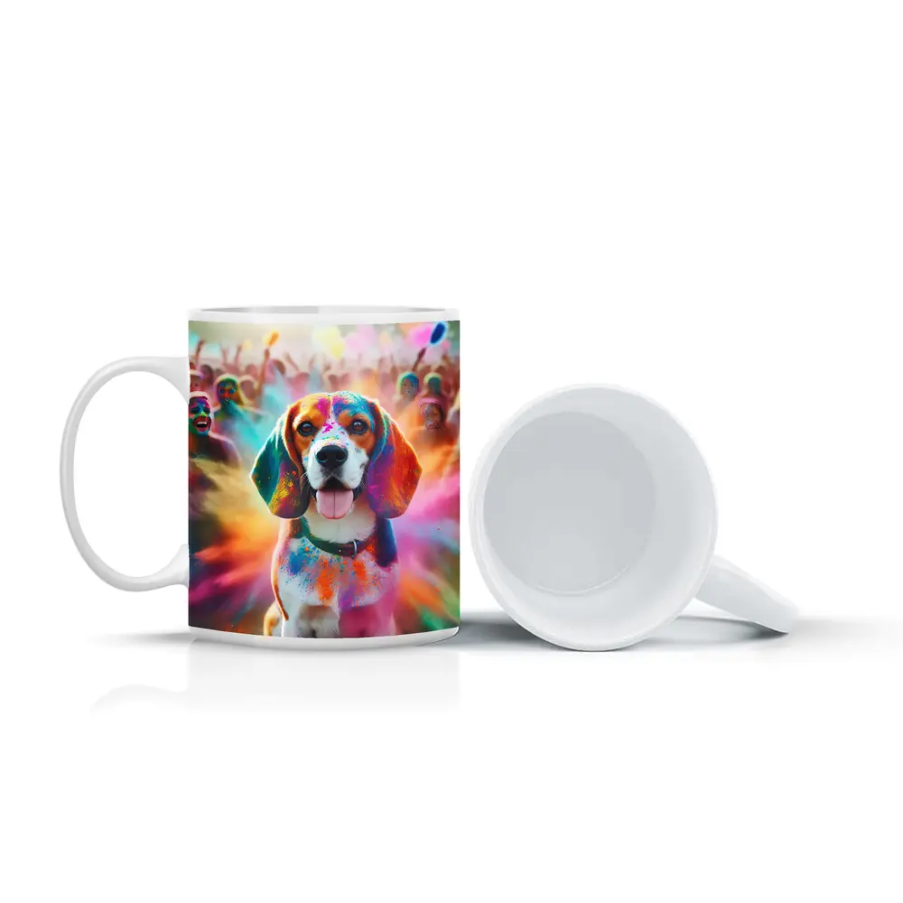 Beagle Dog Covered In Colorful Holi Powder – Mugs
