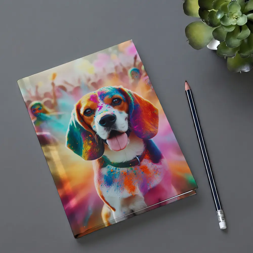 Beagle Dog Covered In Colorful Holi Powder – Notebooks