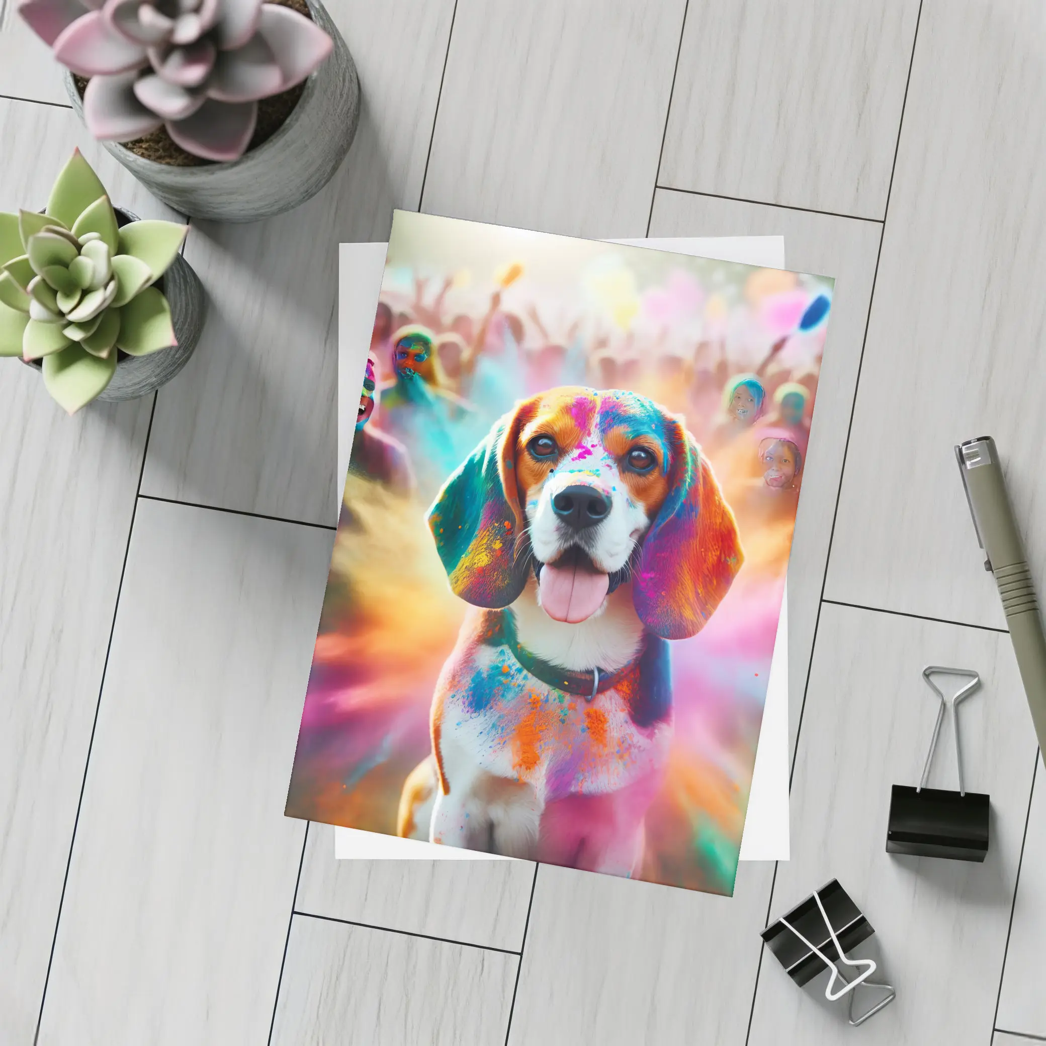 Beagle Dog Covered In Colorful Holi Powder – Postcards