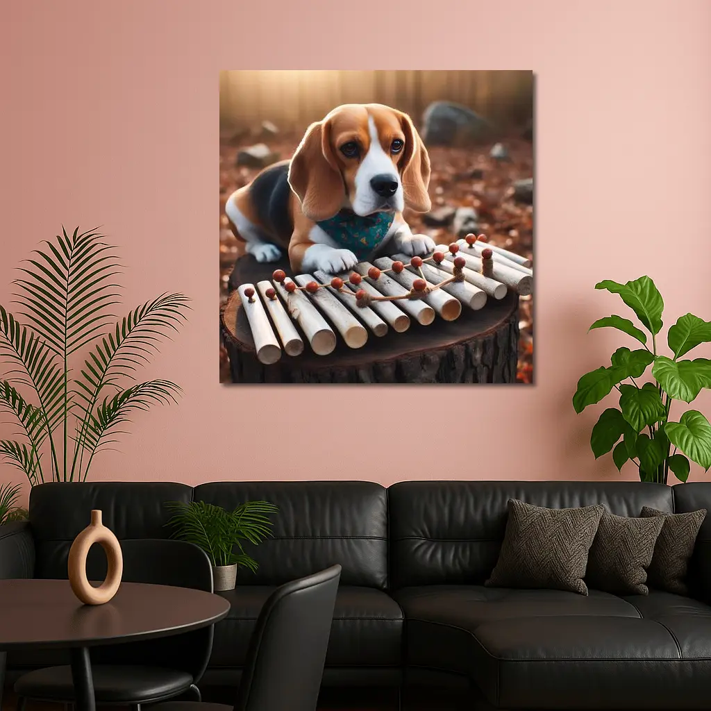 Beagle Puppy Playing Xylophone Autumn Forest – Wall Art