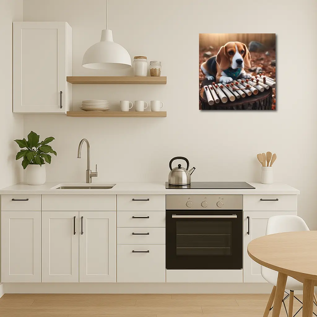 Beagle Puppy Playing Xylophone Autumn Forest – Wall Art