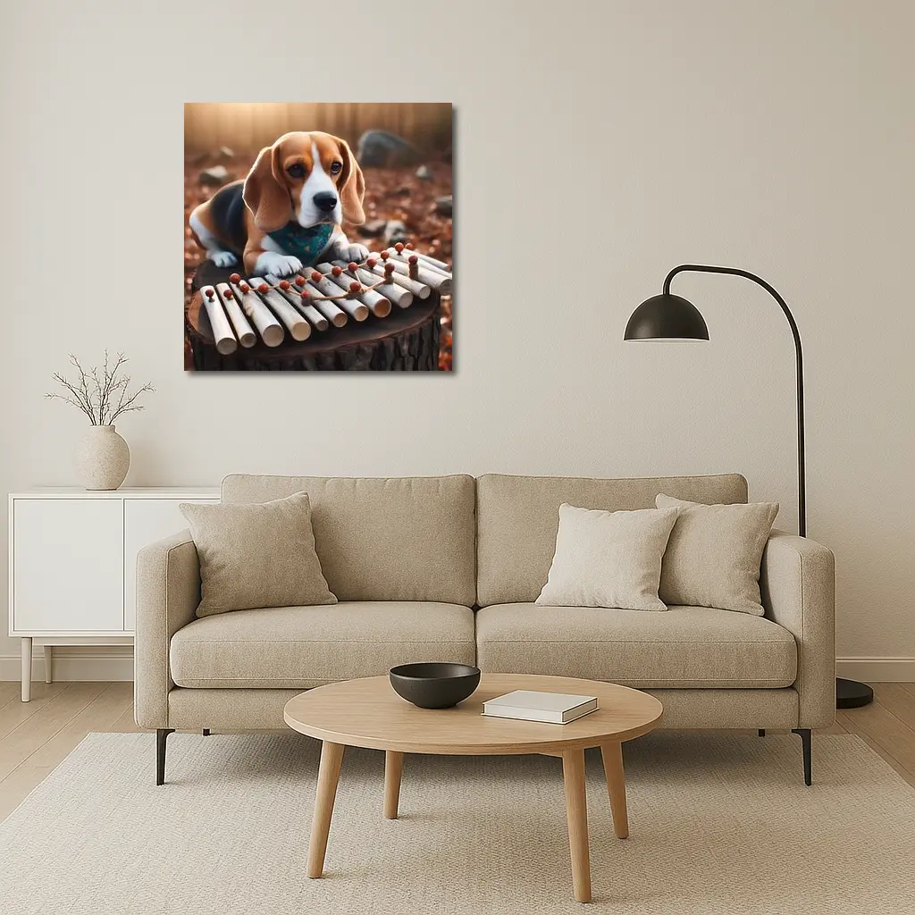 Beagle Puppy Playing Xylophone Autumn Forest – Wall Art