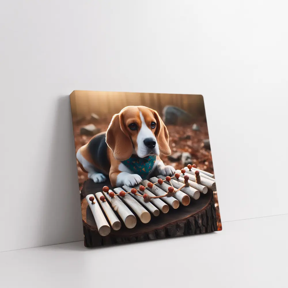 Beagle Puppy Playing Xylophone Autumn Forest – Wall Art