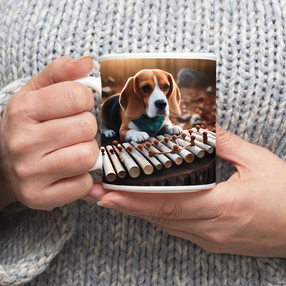 Beagle Puppy Playing Xylophone Autumn Forest – Mugs