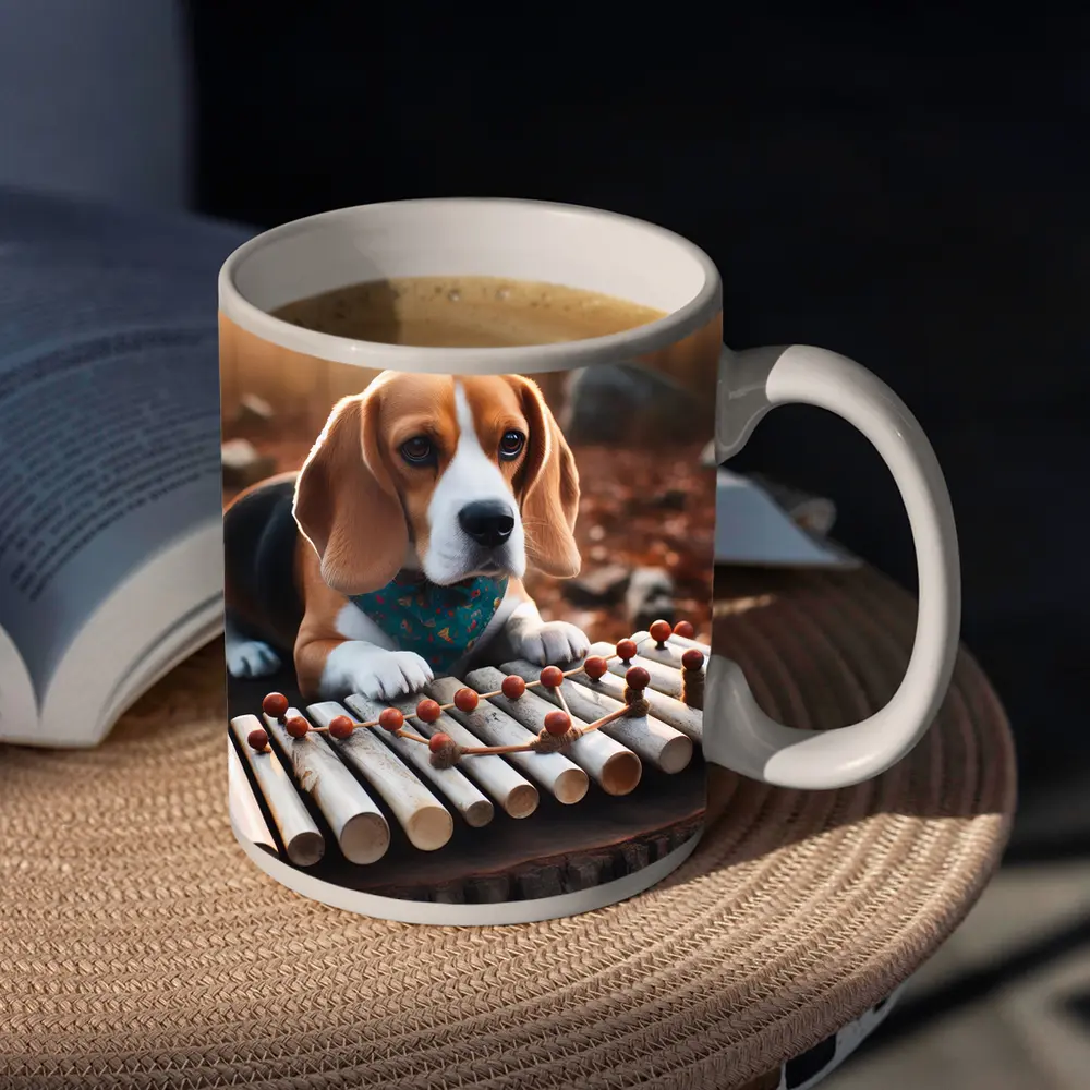 Beagle Puppy Playing Xylophone Autumn Forest – Mugs