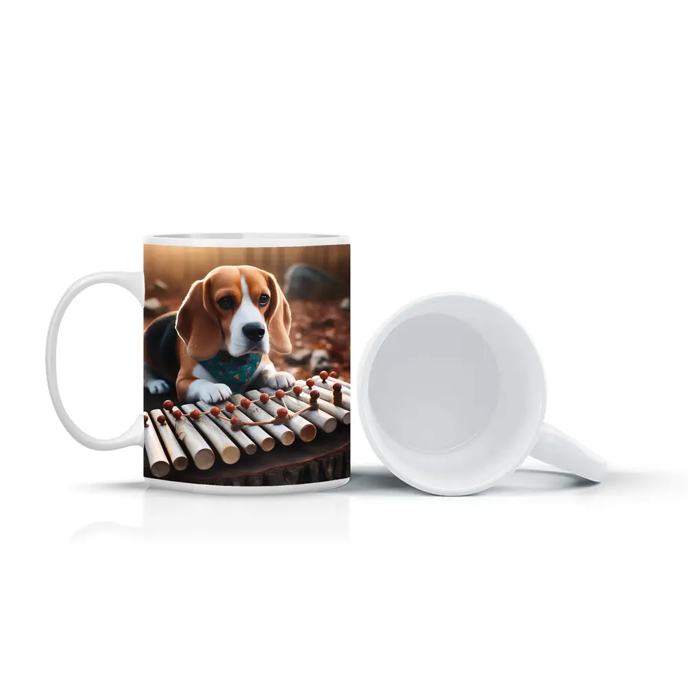 Beagle Puppy Playing Xylophone Autumn Forest – Mugs