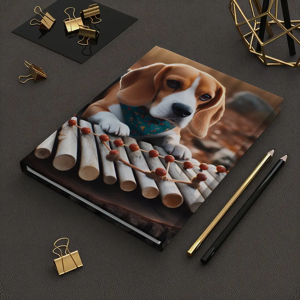 Beagle Puppy Playing Xylophone Autumn Forest – Notebooks