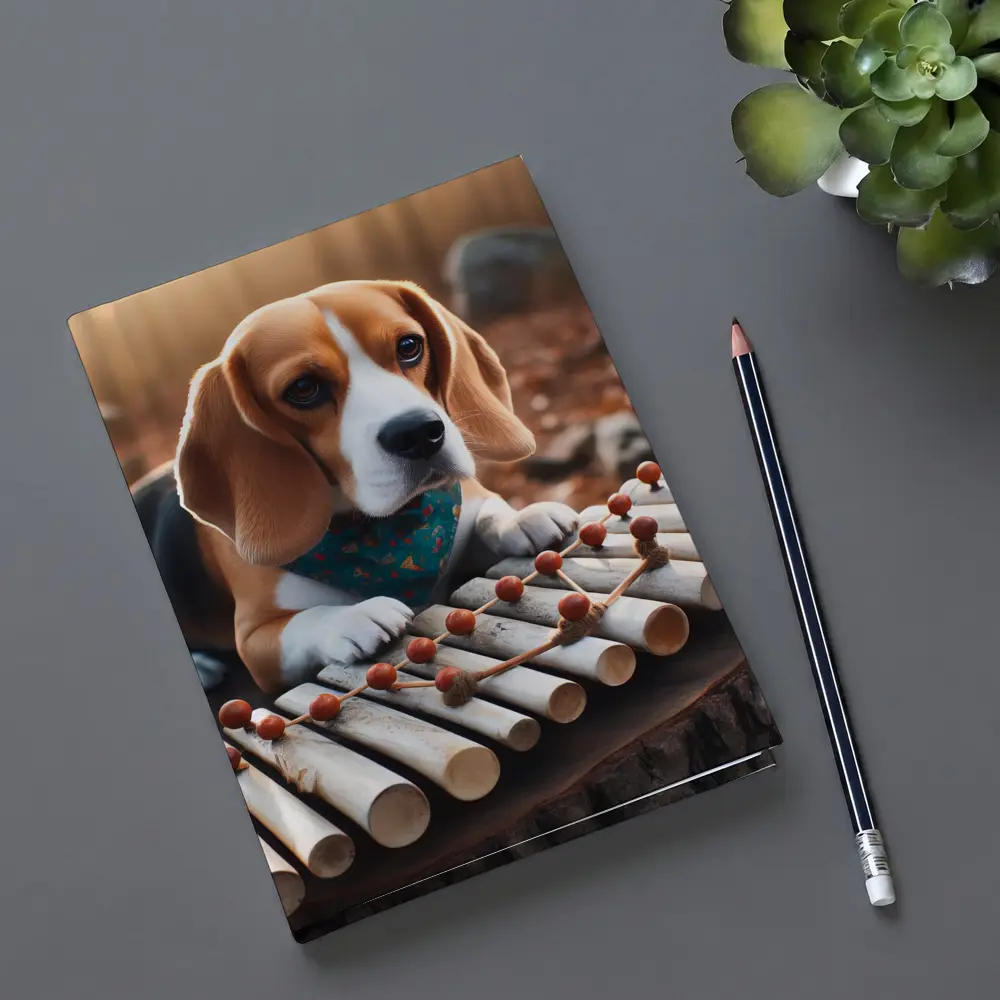 Beagle Puppy Playing Xylophone Autumn Forest – Notebooks